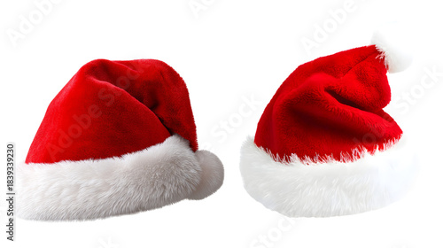 Realistic Santa Hat Set – Red Christmas Fur Cap PNG for Holiday Decoration