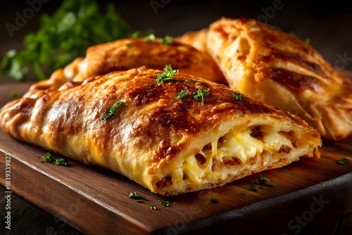 Golden Baked Calzones Filled With Cheese and Meat italian food Image
