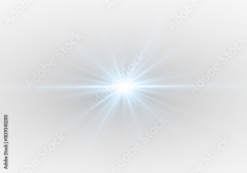 Burst of bright effect light lens flare on horizontal background with glow shine rays. Sun star beams and abstract sparkle with radiant energy.
