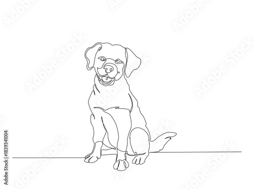 Single Continuous Line Drawing of adorable golden retriever dog. Domestic Animal.