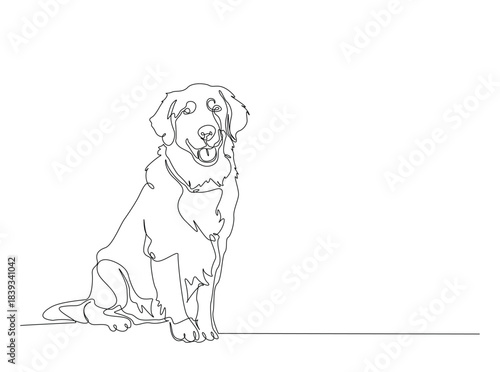 Single Continuous Line Drawing of adorable golden retriever dog. Domestic Animal.