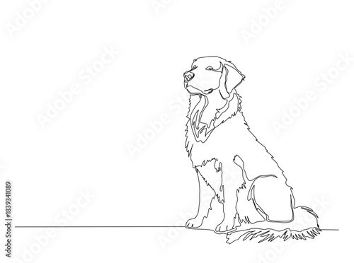 Single Continuous Line Drawing of adorable golden retriever dog. Domestic Animal.