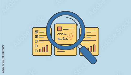 A magnifying glass zooming in on user feedback forms illustrating the importance of qualitative data in AB testing analysis.