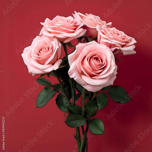 A bouquet of single-flowered roses, showcasing classic elegance that attracts attention against a red background.