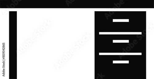 Simple executive office desk vector icon, four-drawer cabinet furniture silhouette, isolated graphic