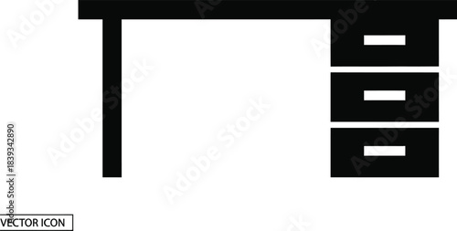 Modern office desk with three drawers vector icon, isolated home study furniture illustration
