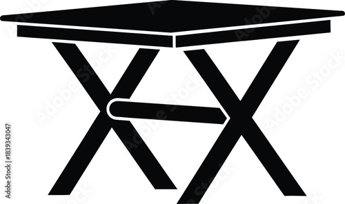 Folding camping table vector icon, portable picnic furniture, outdoor travel equipment silhouette