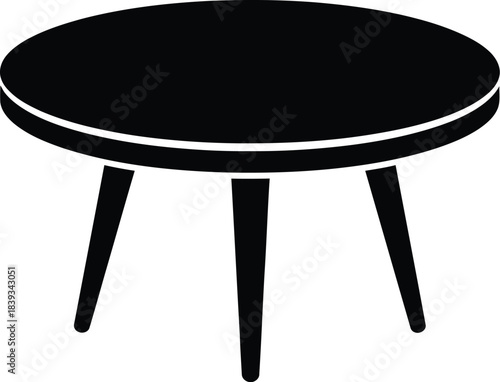 Round Three-Legged Coffee Table Vector Silhouette, Midcentury Modern Furniture Icon, Tripod End Table, Black Isolated Graphic, Living Room Design Element, EPS Illustration