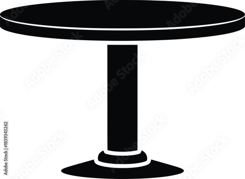 Round dining table vector silhouette, bistro furniture icon, cafe interior element, modern pedestal stand