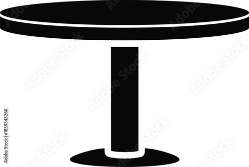 Round dining table vector silhouette, bistro furniture icon, cafe interior element, modern pedestal stand