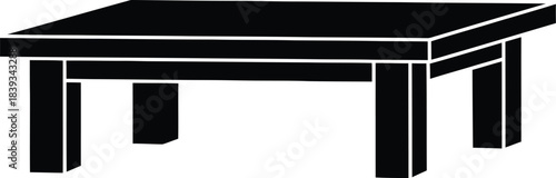 Low Rectangular Four-Leg Coffee Table Vector Silhouette, Stubby Base Furniture Icon, Minimal End Table, Black Isolated Graphic, Interior Design, EPS Element