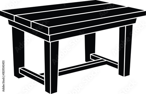 Wooden picnic table vector silhouette, rustic outdoor furniture icon, park bench symbol, garden carpentry