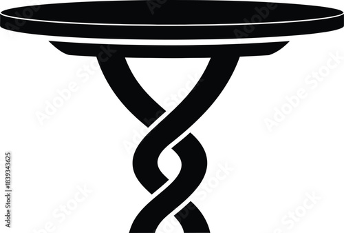 Round Twisted Rope Pedestal Coffee Table Vector Icon, Braided Base Furniture Silhouette, Organic End Table, Black Isolated Illustration, Decor Graphic, EPS Element