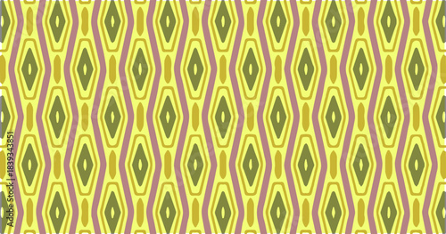 Yellow and green geometric seamless pattern with repeating oval diamond shapes creating a retro decorative background design.