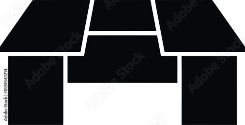 Minimalist Black Office Desk Vector Illustration, Layered Top Modern Furniture Icon