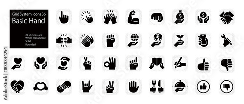A unified hand icon set designed using the grid system,
Various hand gesture sets (handshake, donation, Valentine's Day, writing, reading, cooking, eating, environmental protection, muscles)