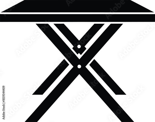Portable Folding Desk Vector Silhouette, Black X-Frame Table Furniture Graphic