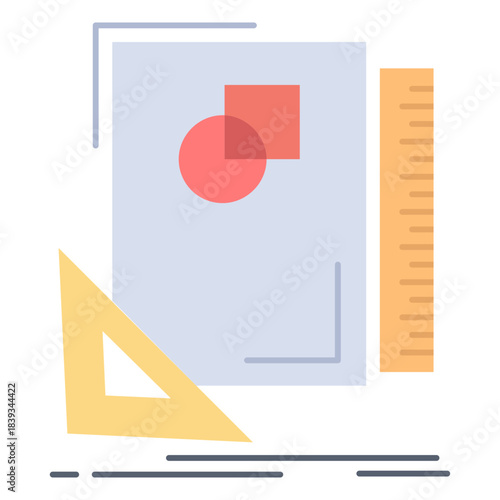 Blueprint for Design: A minimalistic illustration depicts design tools with a ruler and set square over a blank page ready for creative ideas and planning.