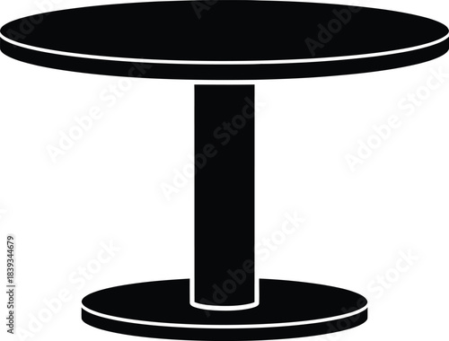Round dining table vector silhouette, bistro furniture icon, cafe interior element, modern pedestal stand