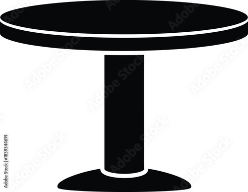 Round dining table vector silhouette, bistro furniture icon, cafe interior element, modern pedestal stand