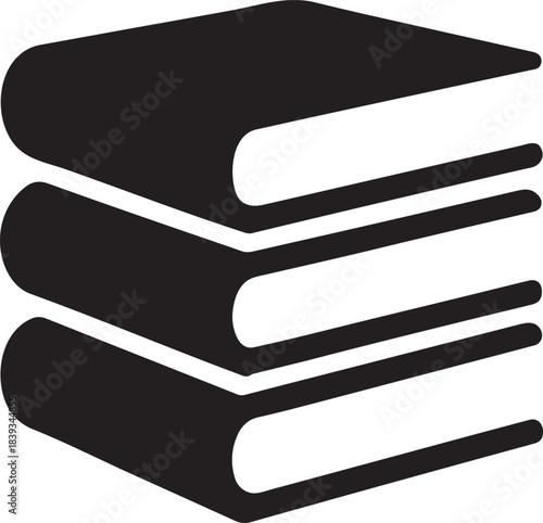 Clean black book silhouette icon showing a simple closed book design for apps and print use.