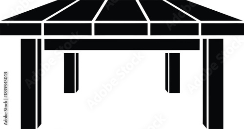 Wooden picnic table vector silhouette, rustic outdoor furniture icon, park bench symbol, garden carpentry