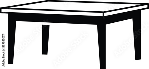 Minimalist rectangular table vector silhouette, simple furniture icon, basic desk symbol, dining graphic