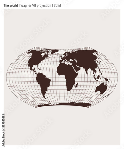 World Map. Wagner VII projection. Solid style. High Detail World map for infographics, education, reports, presentations. Vector illustration.