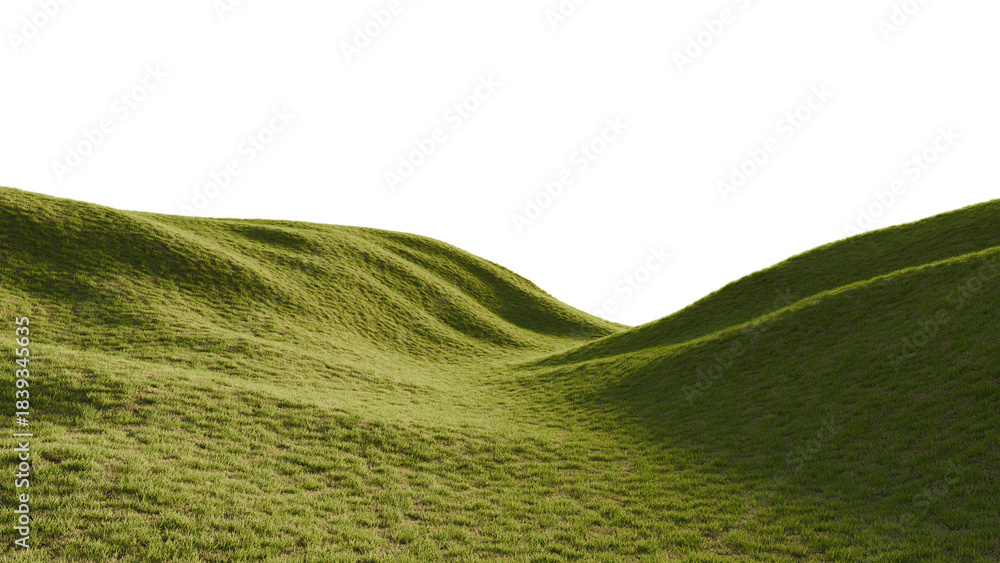 Naklejka premium Hills with grass on a transparent background. 3D rendering. 