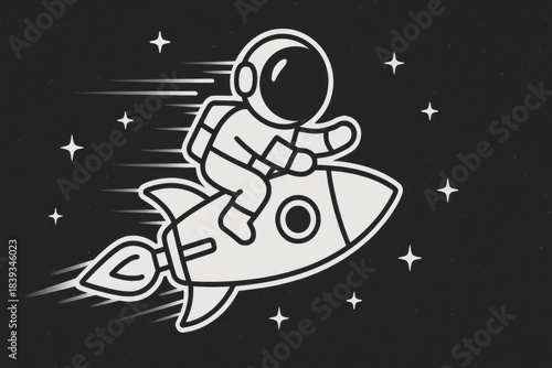 An astronaut aboard a fast-moving rocket zooms past a bar chart, concept of dramatic and accelerating performance improvements.
