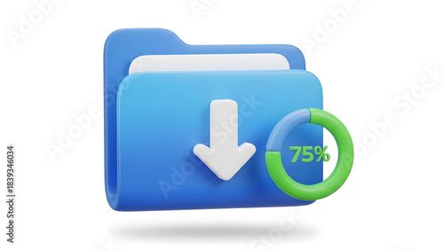 Blue folder graphic with download symbol symbolizing file transfer progress. Suitable for techrelated designs, web development presentations, and digital concepts.