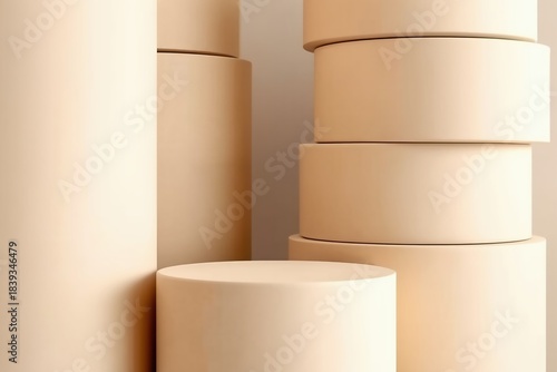 Minimal beige cylinder podiums for product display