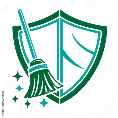 Shield Broom Cleaning Icon