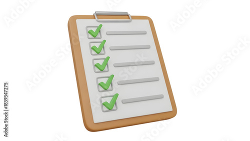 Clipboard with checklist and ticked boxes. Useful for business, organization, progress tracking, planning, goal setting, productivity, and completion concept.