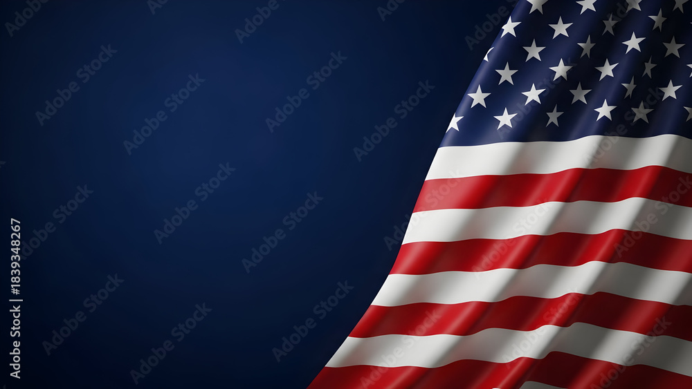 Fototapeta premium Vibrant American flag gently waves with rich texture against a deep blue backdrop, symbolizing national pride, freedom, and unity for patriotic celebrations and events