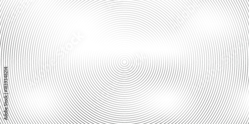 Black concentric circle texture. Radial geometric pattern background. Linear epicenter, radar or target concept. Round rippled ring wallpaper for brochure, template, poster, overlay. Vector backdrop