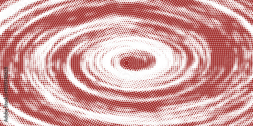 Red halftone concentric circle background. Dotted radial gradient texture. Rippled sonic wave ring wallpaper. Vector rasterized rough backdrop for epicenter, target, radar signal, vibration concept