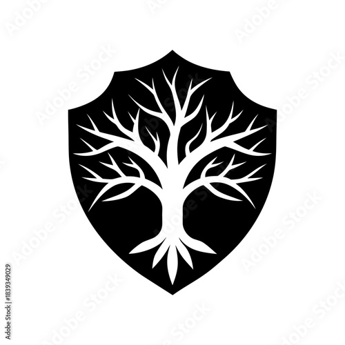 Shield Form Designed Using Tree Branch Inspired Shapes Creating Organic Style Line Art Vector illustration