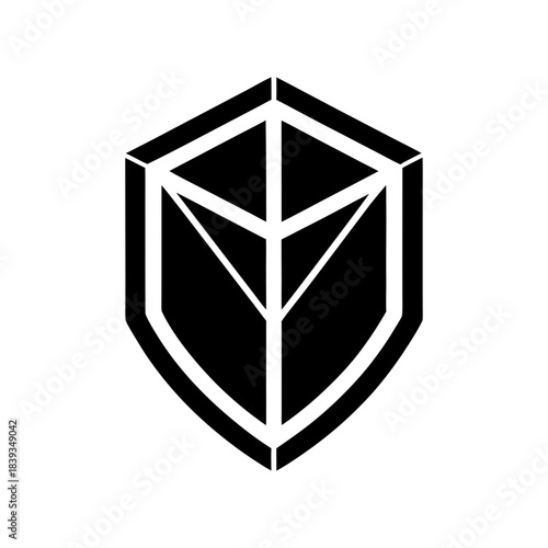 Shield Shape Designed With Three Dimensional Cube Illusion Creating Unique Depth Line Art Vector illustration