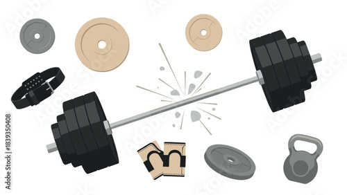 Breaking through limits: dynamic fitness scene with barbell and gym gear