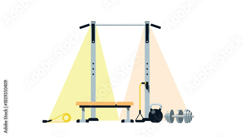 Home gym setup with workout equipment in minimalist flat design