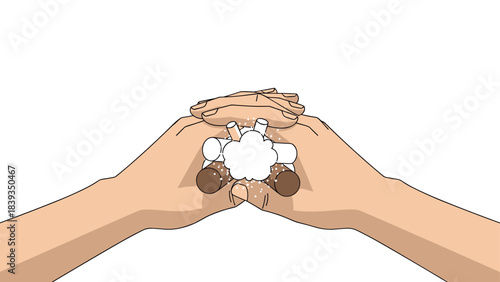 Hands cupped around a cozy hot beverage with marshmallows