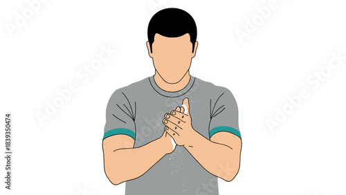 Faceless man clapping with dust particles in minimalist style