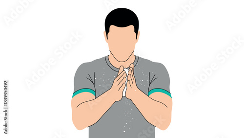 Faceless person clapping in minimalist design with gray and teal accents