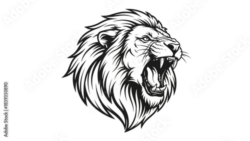 Stunning black and white roaring lion head mascot design perfect for sports teams and powerful branding needs