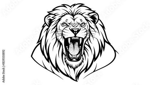 Stunning black and white roaring lion head outline design perfect for bold branding and mascot creation