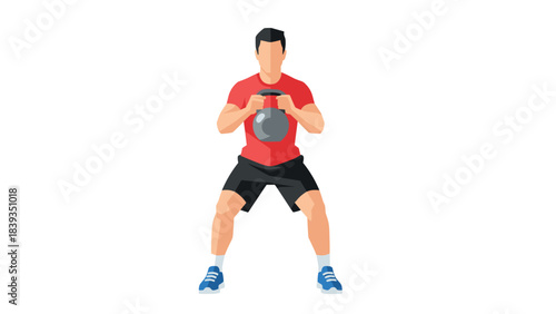 Dynamic fitness workout with kettlebell in flat design