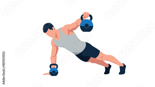 Fitness clipart man exercising with kettlebell in dynamic workout pose
