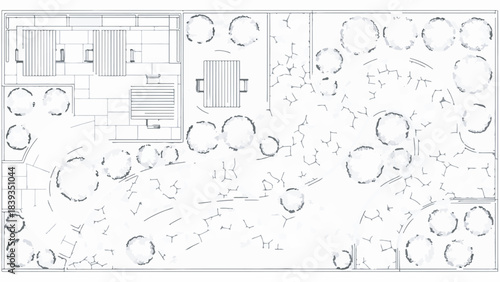 Top View Architectural Landscape Garden Design Plan Vector Illustration with Outdoor Furniture