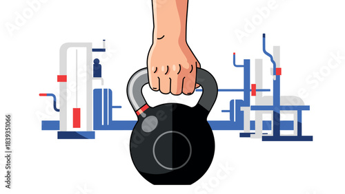 Modern fitness concept with kettlebell and gym background in flat design